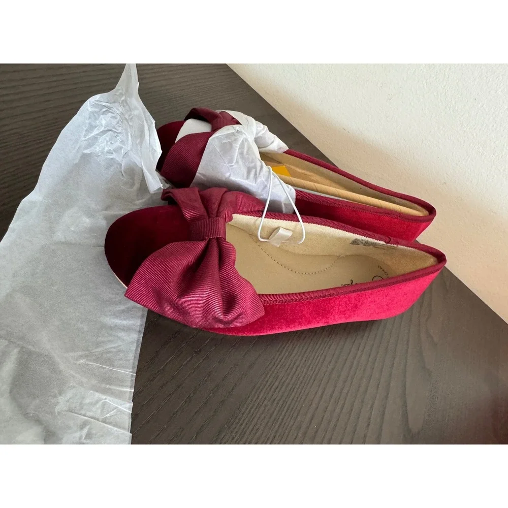 Christmas Cat & Jack Perla Ballet Flats Girls Size 2 Red Velvet Oversized Bow